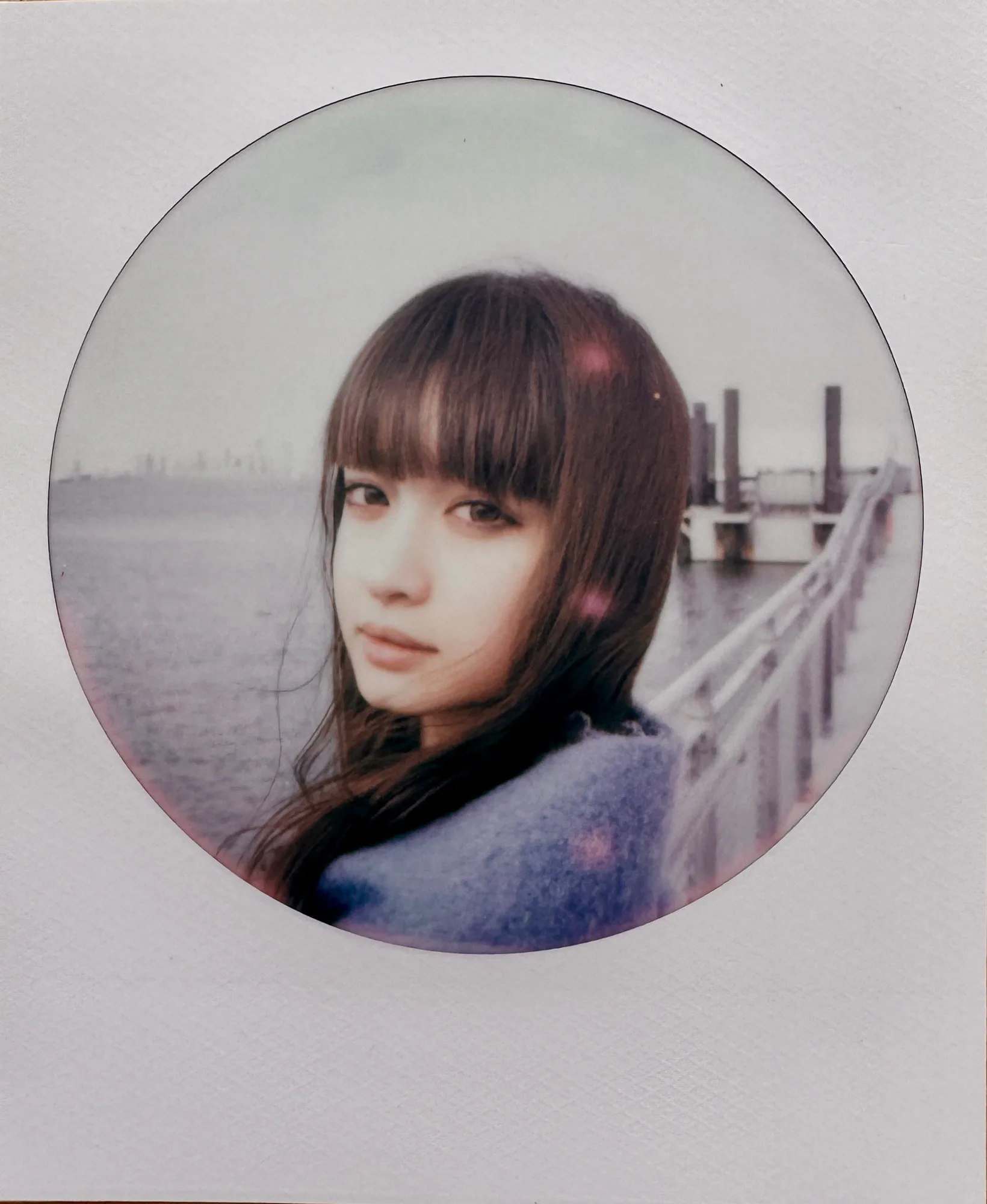 A circular muted waterfront portrait.